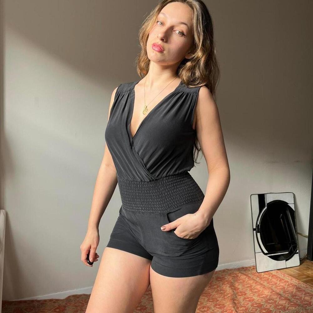 vtg y2k designer grey silk romper